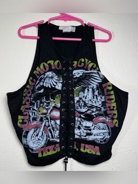 Motorcycle Riders Tank Top Crop Medium Lace Up Studio 1011 Grunge